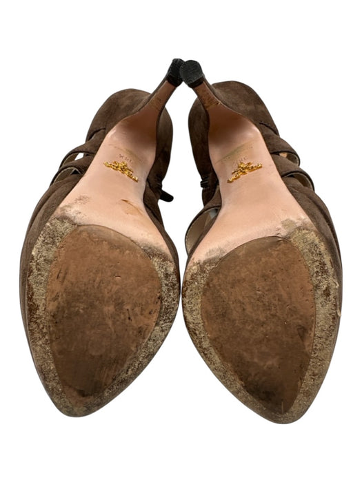 Prada Shoe Size 38.5 Dark Brown Leather Suede Peep Toe Caged Zip Platform Pumps Dark Brown / 38.5