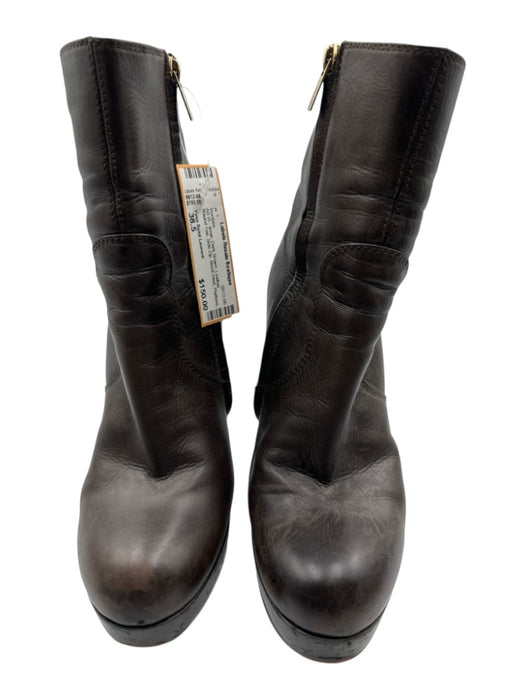 Yves Saint Laurent Shoe Size 38.5 Dark Brown Leather Round Toe Side Zip Booties Dark Brown / 38.5