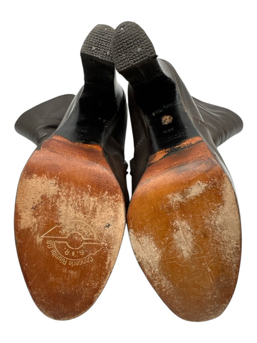 Yves Saint Laurent Shoe Size 38.5 Dark Brown Leather Round Toe Side Zip Booties Dark Brown / 38.5