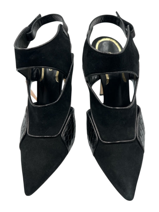 Etro Shoe Size 40 Black Leather Suede Snake Skin Pointed Toe Velcro Pumps Black / 40