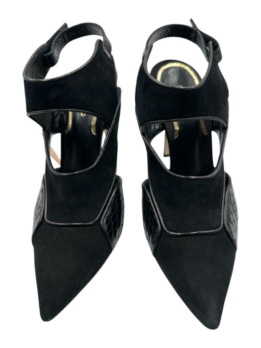 Etro Shoe Size 40 Black Leather Suede Snake Skin Pointed Toe Velcro Pumps Black / 40