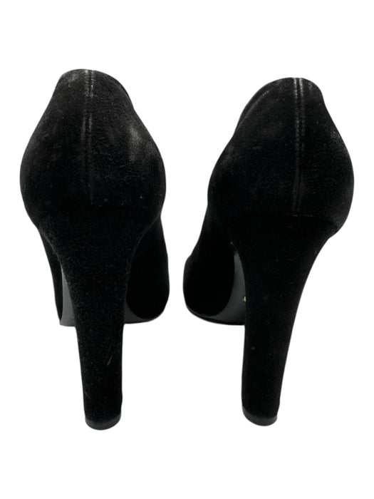 Gucci Shoe Size 38.5 Black & Gold Leather Suede Square Toe Logo Loafer Pumps Black & Gold / 38.5