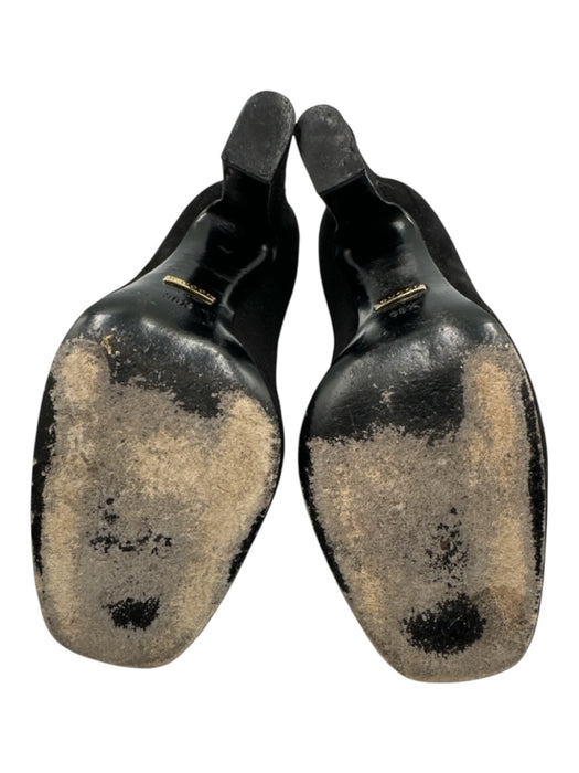 Gucci Shoe Size 38.5 Black & Gold Leather Suede Square Toe Logo Loafer Pumps Black & Gold / 38.5