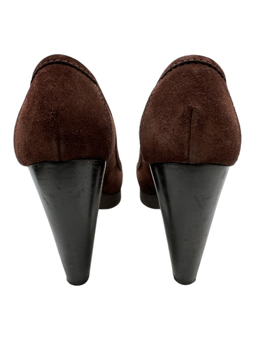 Fendi Shoe Size 38 Dark Brown Leather Suede Round Toe Zucca Monogram Pumps Dark Brown / 38