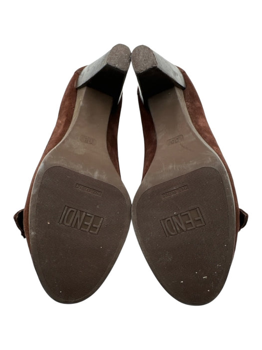Fendi Shoe Size 38 Dark Brown Leather Suede Round Toe Zucca Monogram Pumps Dark Brown / 38
