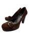 Fendi Shoe Size 38 Dark Brown Leather Suede Round Toe Zucca Monogram Pumps Dark Brown / 38