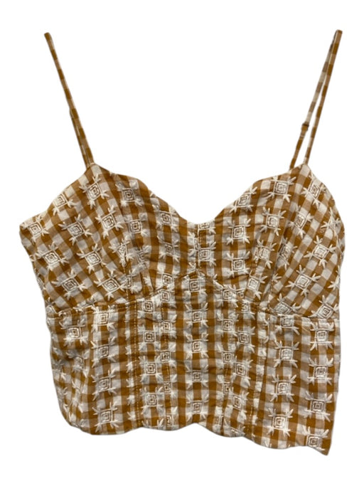Maeve Size 2 Orange & White Cotton Blend Embroidered Gingham Button Back Top Orange & White / 2