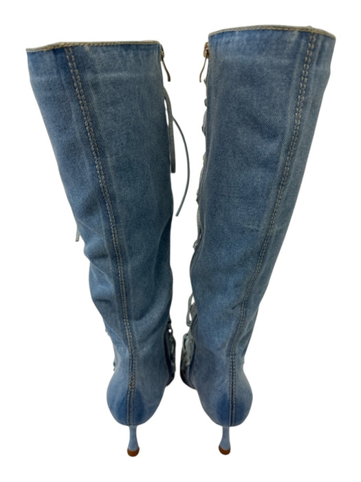 AZALEA WANG Shoe Size 9 Medium Wash textile upper Denim Lace Up Knee High Boots Medium Wash / 9