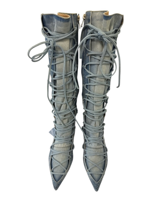 AZALEA WANG Shoe Size 9 Medium Wash textile upper Denim Lace Up Knee High Boots Medium Wash / 9