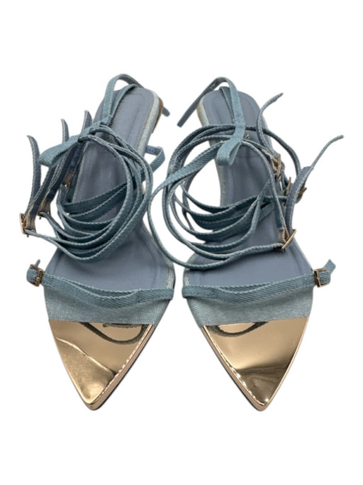 AZALEA WANG Light Wash textile upper Denim Buckle Strappy Pointed Toe Sandals Light Wash