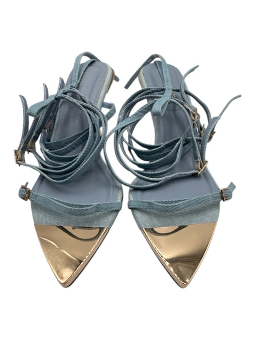 AZALEA WANG Light Wash textile upper Denim Buckle Strappy Pointed Toe Sandals Light Wash
