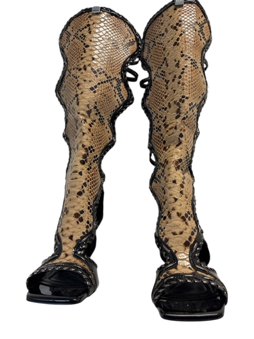 AZALEA WANG Shoe Size 9 Black & Brown PU Leather Upper Snake Print Boots Black & Brown / 9