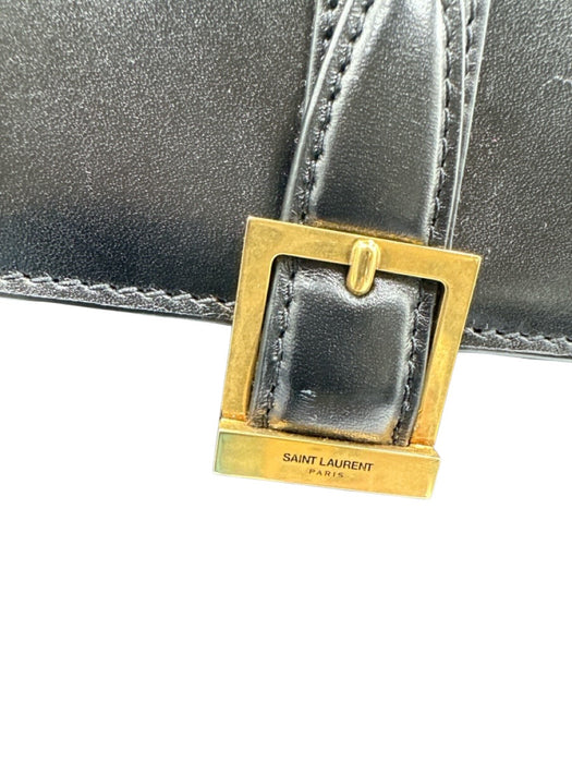Saint Laurent Black Leather Flap Top Handle Gold Hardware Crossbody Strap Bag Black / Medium