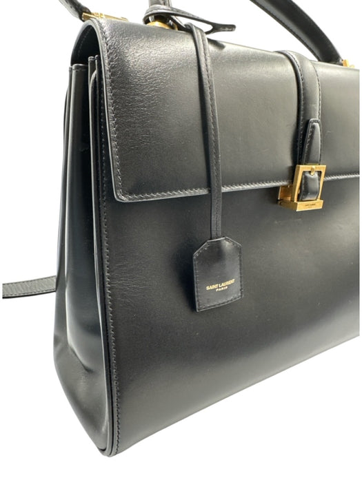 Saint Laurent Black Leather Flap Top Handle Gold Hardware Crossbody Strap Bag Black / Medium