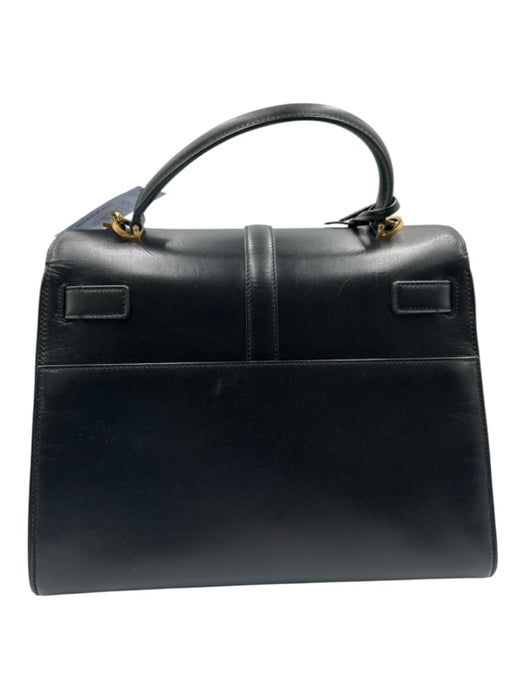 Saint Laurent Black Leather Flap Top Handle Gold Hardware Crossbody Strap Bag Black / Medium