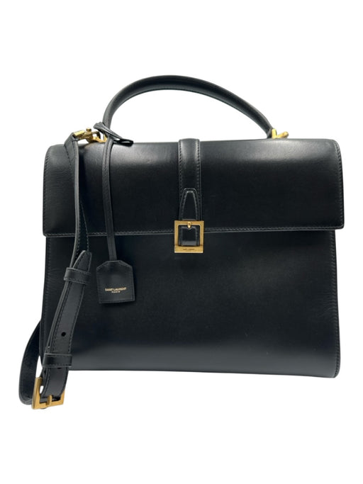 Saint Laurent Black Leather Flap Top Handle Gold Hardware Crossbody Strap Bag Black / Medium