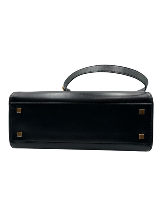 Saint Laurent Black Leather Flap Top Handle Gold Hardware Crossbody Strap Bag Black / Medium