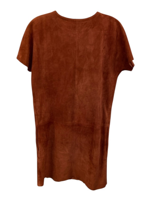 Theory Size 0 Rust Red Lamb leather Short Sleeve Tie Neck Split Neck Dress Rust Red / 0