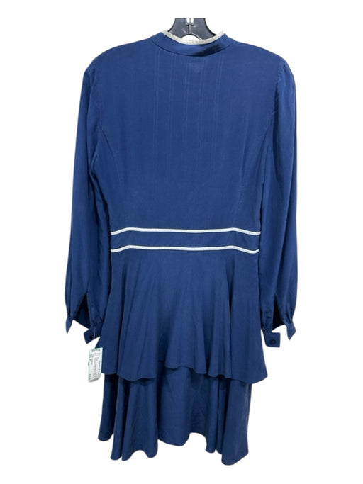 Tory Burch Size 4 Blue & White Silk Long Sleeve Piping Quarter Button Dress Blue & White / 4