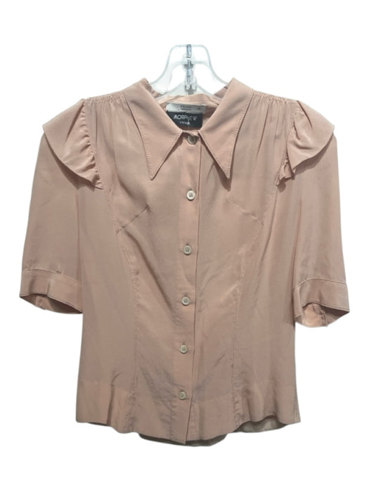 Prada Size 38 Peach Pink Silk Button Down Smocked Shoulders Ruffle Collar Top Peach Pink / 38