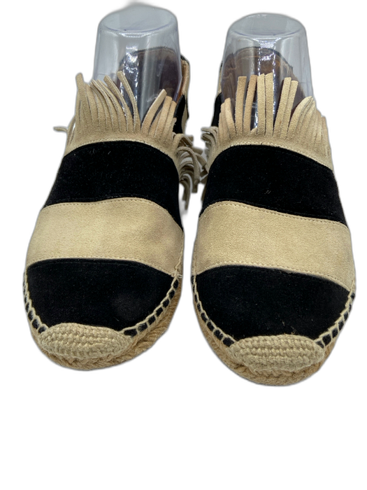 Chloe Shoe Size 38 Beige & Black Suede Espadrille Slip On Striped Flats Beige & Black / 38