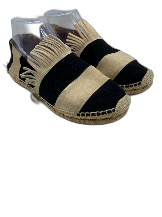 Chloe Shoe Size 38 Beige & Black Suede Espadrille Slip On Striped Flats Beige & Black / 38