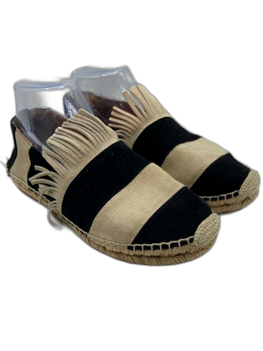 Chloe Shoe Size 38 Beige & Black Suede Espadrille Slip On Striped Flats Beige & Black / 38