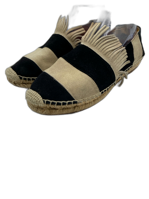 Chloe Shoe Size 38 Beige & Black Suede Espadrille Slip On Striped Flats Beige & Black / 38