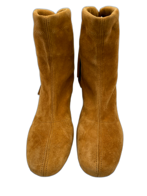 Stuart Weitzman Shoe Size 8 Camel Tan Suede Leather Ankle Block Heel Booties Camel Tan / 8