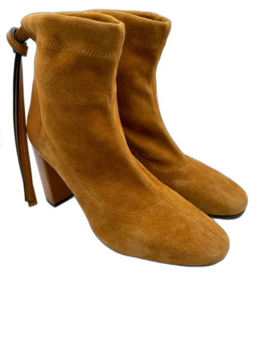 Stuart Weitzman Shoe Size 8 Camel Tan Suede Leather Ankle Block Heel Booties Camel Tan / 8