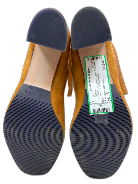 Stuart Weitzman Shoe Size 8 Camel Tan Suede Leather Ankle Block Heel Booties Camel Tan / 8