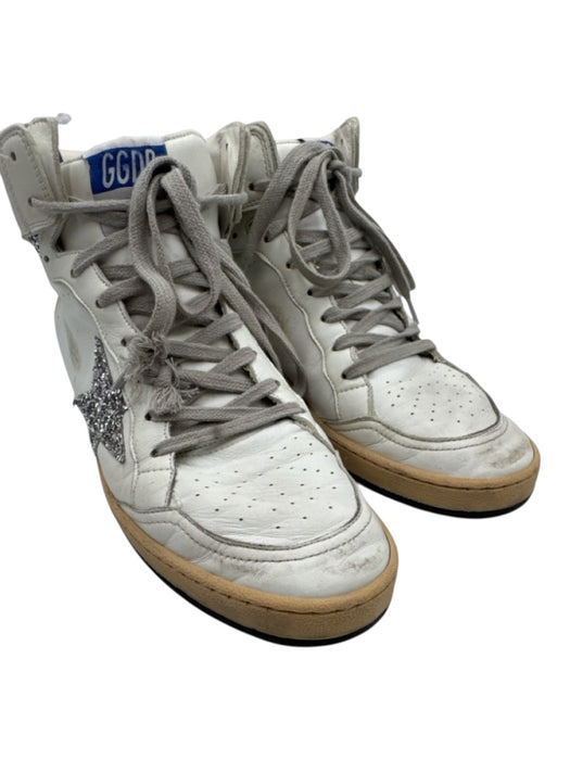 Golden Goose Shoe Size 40 White & Silver Leather Glitter High Top Sneakers White & Silver / 40