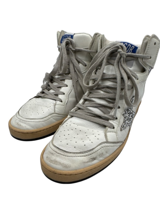 Golden Goose Shoe Size 40 White & Silver Leather Glitter High Top Sneakers White & Silver / 40