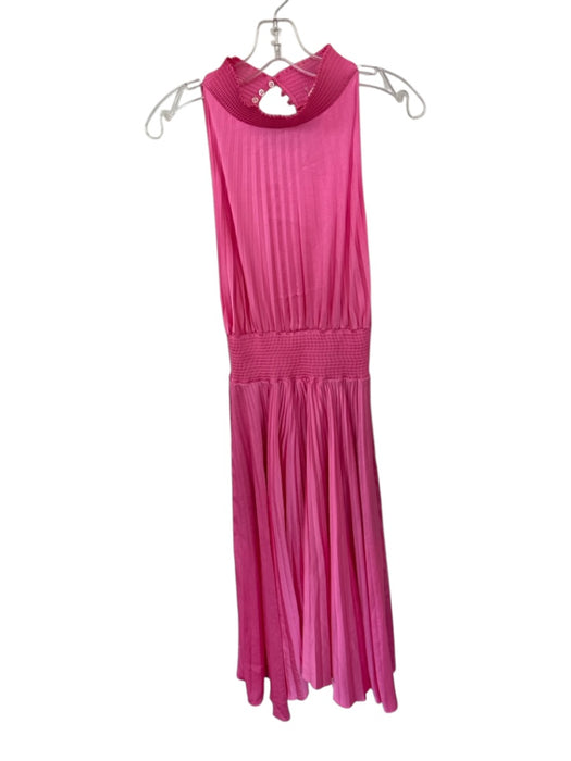 A.L.C. Size 6 Hot pink Polyester Satin Plisse Sleeveless High Neck Gown Hot pink / 6
