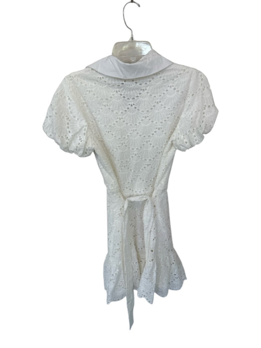 Fanco Size S White Cotton Eyelet Collar Puff Sleeve Ruffle Hem Dress White / S