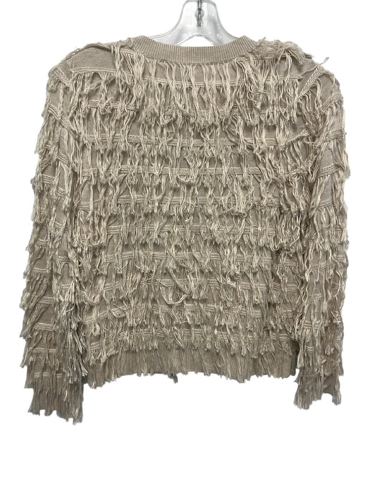 The Great Size 0 Light Beige Viscose Long Sleeve Fringe Tiered Cardigan Light Beige / 0