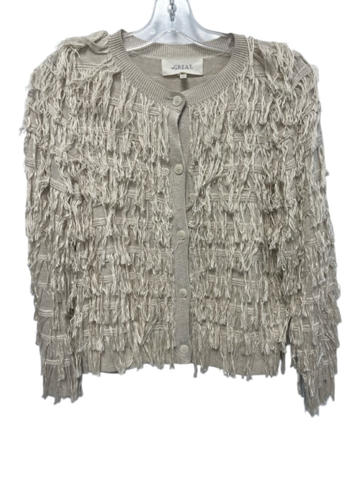 The Great Size 0 Light Beige Viscose Long Sleeve Fringe Tiered Cardigan Light Beige / 0