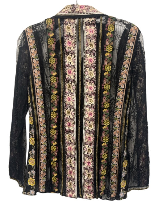 Alice + Olivia Size Small Black, Pink, Yellow Nylon Long Sleeve Mixed Floral Top Black, Pink, Yellow / Small