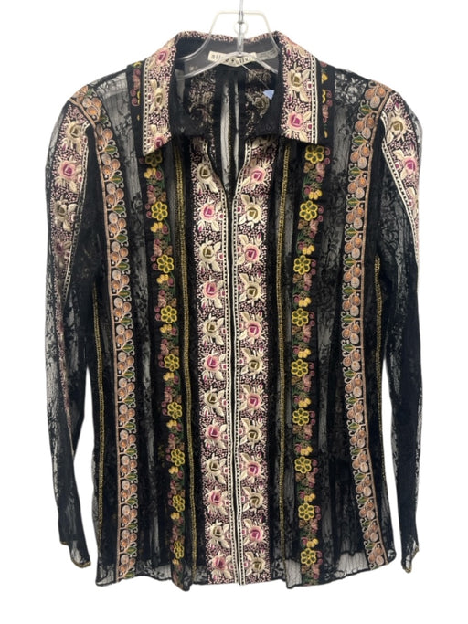 Alice + Olivia Size Small Black, Pink, Yellow Nylon Long Sleeve Mixed Floral Top Black, Pink, Yellow / Small