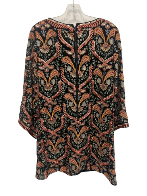Alice + Olivia Size 4 Black, Pink, Green Polyester Long Flare Sleeve Dress Black, Pink, Green / 4