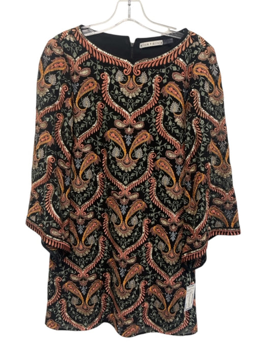 Alice + Olivia Size 4 Black, Pink, Green Polyester Long Flare Sleeve Dress Black, Pink, Green / 4