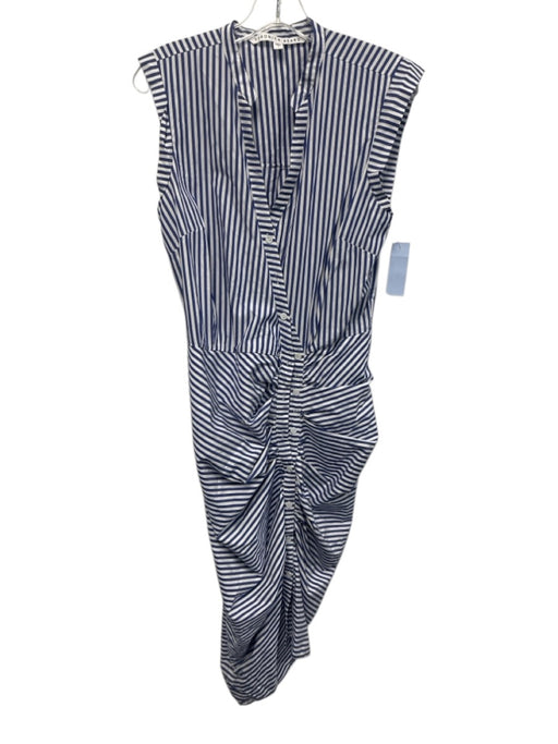 Veronica Beard Size 8 Blue & White Cotton Sleeveless Striped Ruched Dress Blue & White / 8