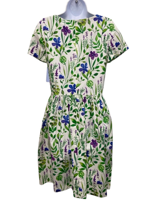 Oscar de la Renta Size 6 Purple, Blue, Green Cotton Blend Short Sleeve Dress Purple, Blue, Green / 6