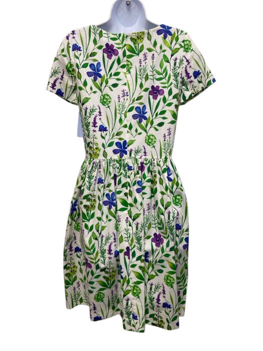 Oscar de la Renta Size 6 Purple, Blue, Green Cotton Blend Short Sleeve Dress Purple, Blue, Green / 6