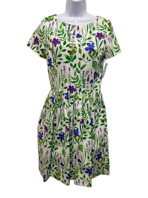 Oscar de la Renta Size 6 Purple, Blue, Green Cotton Blend Short Sleeve Dress Purple, Blue, Green / 6