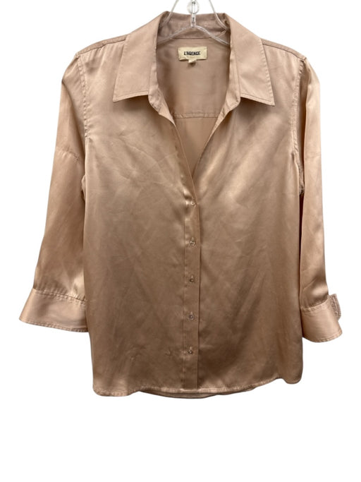 L'agence Size Small Blush Pink Silk Long Sleeve Button Front Satin Collar Top Blush Pink / Small