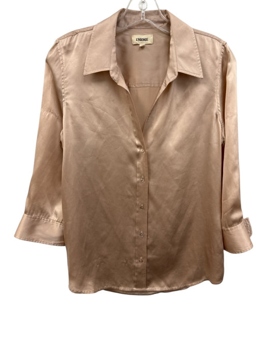 L'agence Size Small Blush Pink Silk Long Sleeve Button Front Satin Collar Top Blush Pink / Small