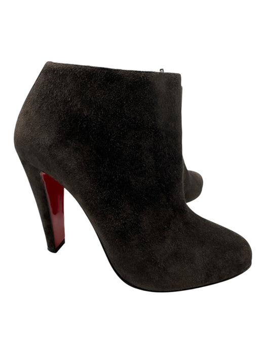 Christian Louboutin Shoe Size 36.5 Dark Brown Leather Suede Almond Toe Booties Dark Brown / 36.5