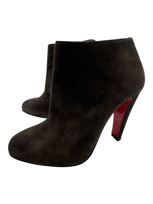 Christian Louboutin Shoe Size 36.5 Dark Brown Leather Suede Almond Toe Booties Dark Brown / 36.5