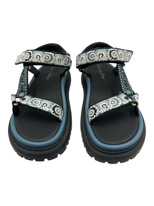Christian Dior Shoe Size 36 Blue, White, Black Leather & Textile Velcro Sandals Blue, White, Black / 36